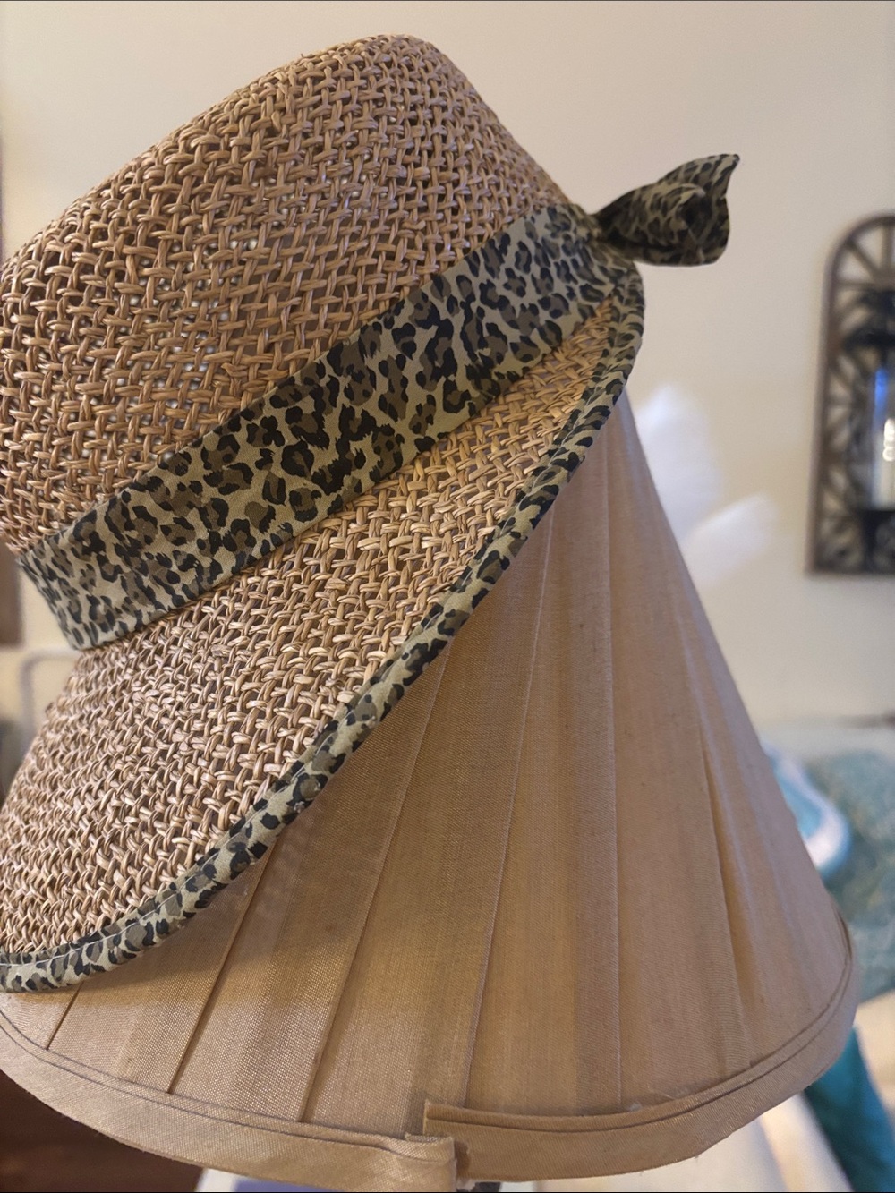 Woven Straw Sun Hat with Leopard Trim - Picture 2 of 5